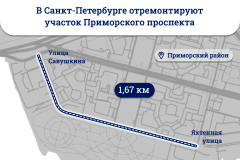 В Приморском районе ремонтируют дорогу к парку имени 300-летия Санкт‑Петербурга