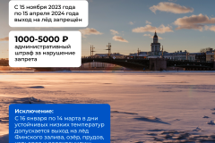 С сегодняшнего дня и до 15 апреля 2024 выход на лёд  в Санкт‑Петербурге запрещён