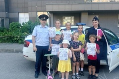 Сотрудники отдела Госавтоинспекции Пушкинского района в рамках проведения профилактического мероприятия «Детская площадка» провели с детьми беседу по безопасности дорожного движения на тему «Юный пешеход».