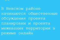 Начинаются общественные обсуждения проекта планировки и проекта межевания территории в Невском районе в режиме онлайн